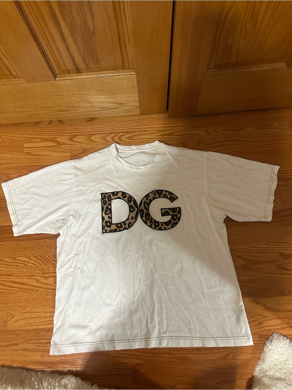Authentic Dolce & Gabbana White Tee with Leopard DG Motif